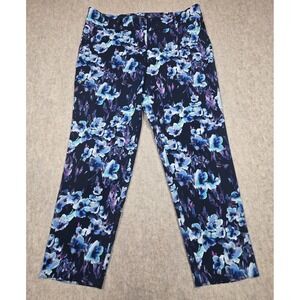 Ann Taylor Navy Blue Floral Straight Leg Pants Mid Rise Stretch Size 12P